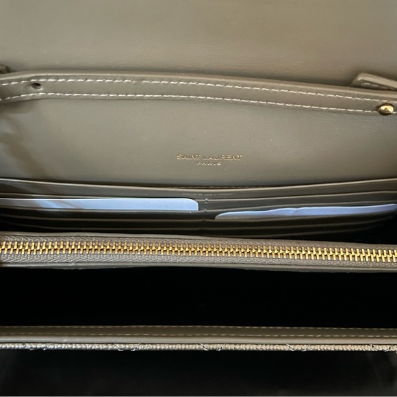 Saint Laurent Envelope Triquilt YSL Wallet on Chain Metallic Taupe BRAND NEW - Picture 5 of 11